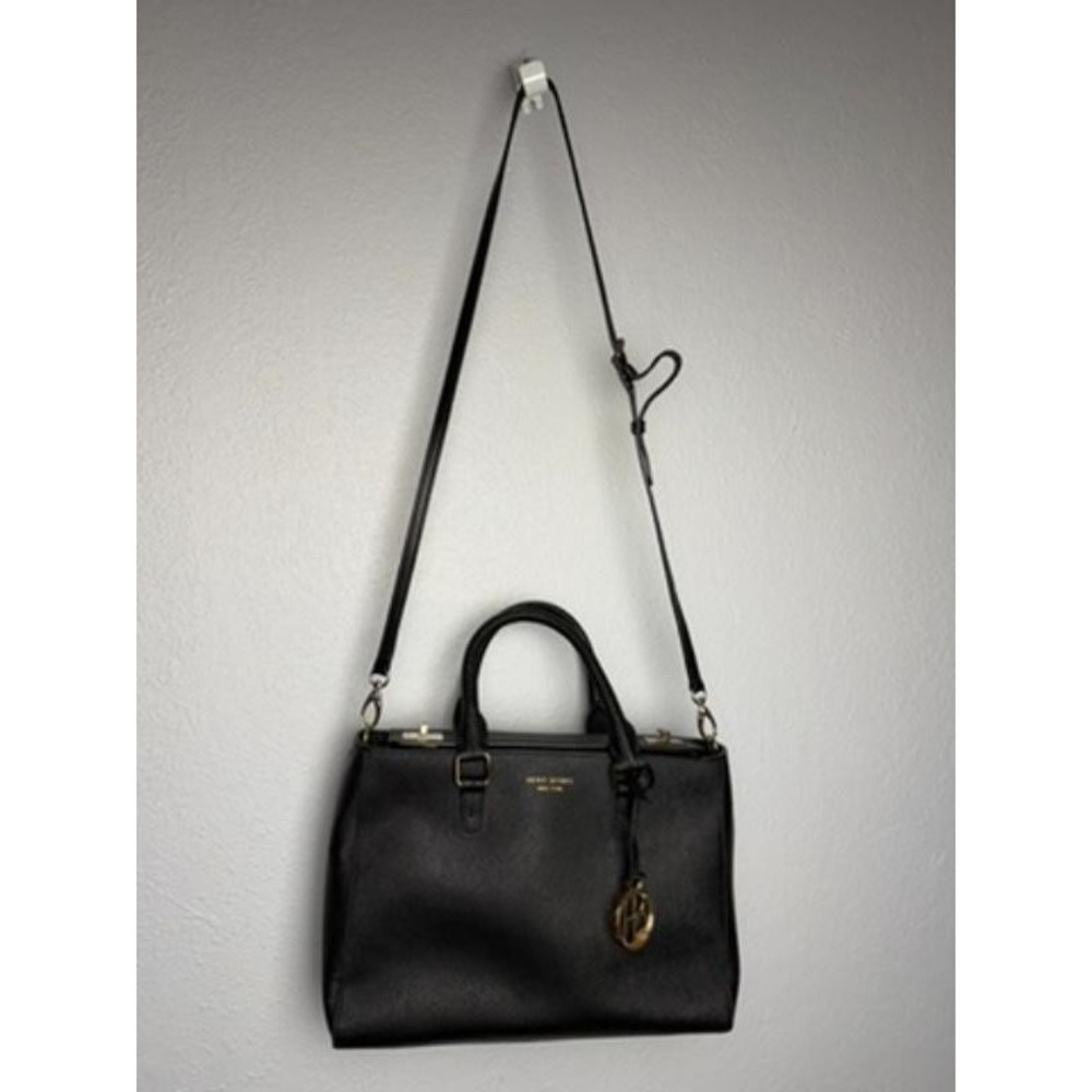 Henri‎ Bendel Black Leather Satchel Crossbody Tote Bag 57th Ave Gold Hardware